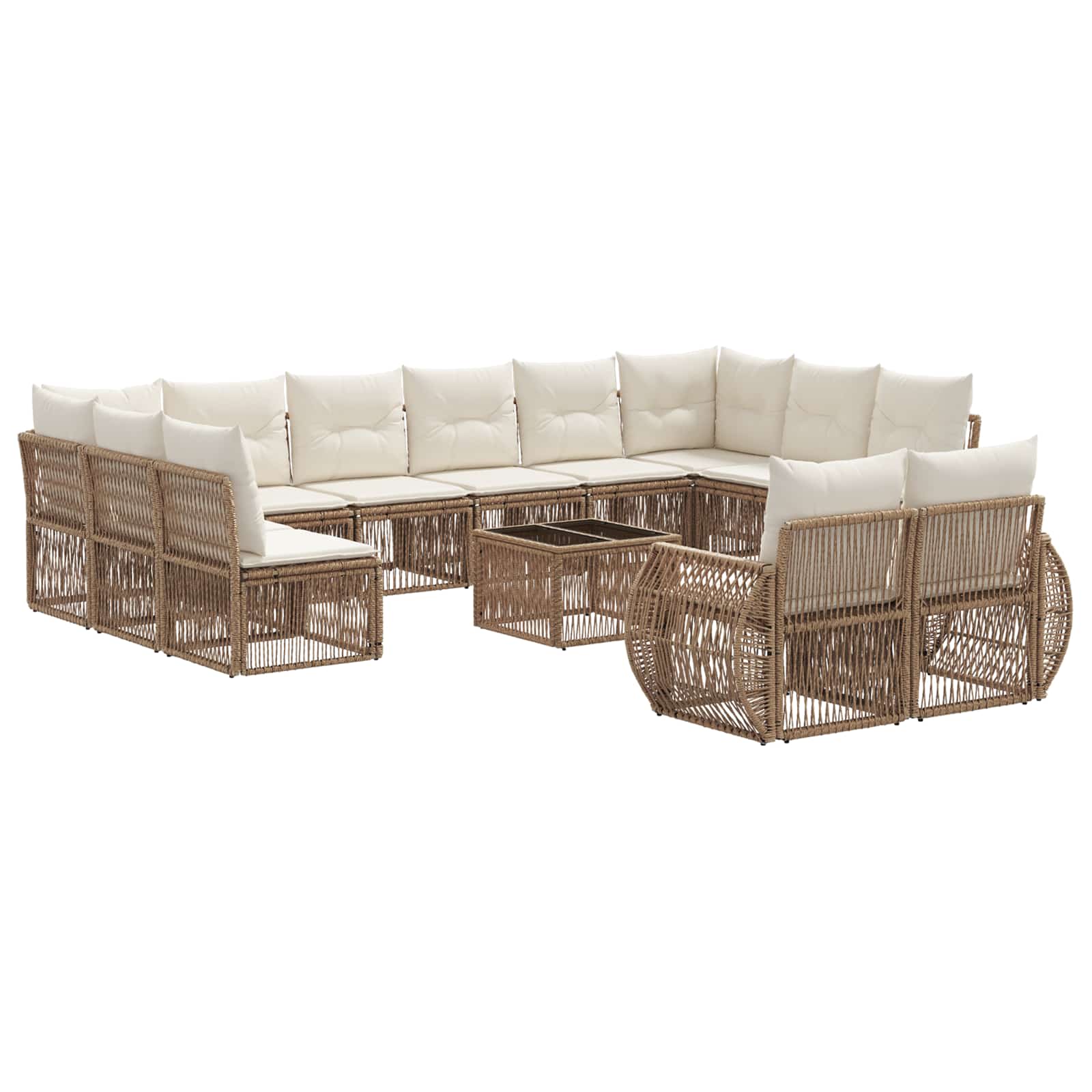Gartensofa-set 13 pcs Beige und Cremeweiß Poly-Rattan