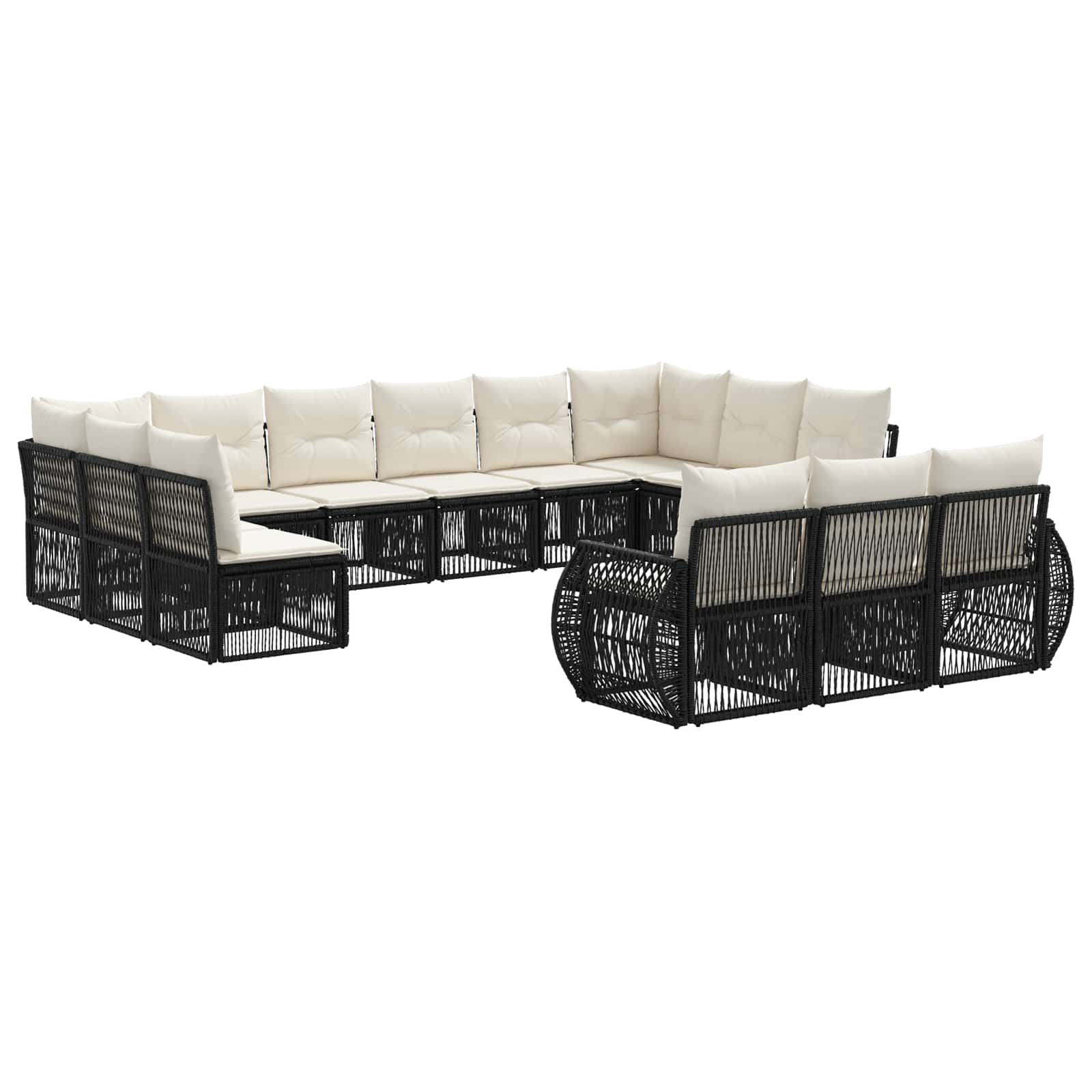 Gartensofa-set 13 pcs Schwarz und Cremeweiß Poly-Rattan