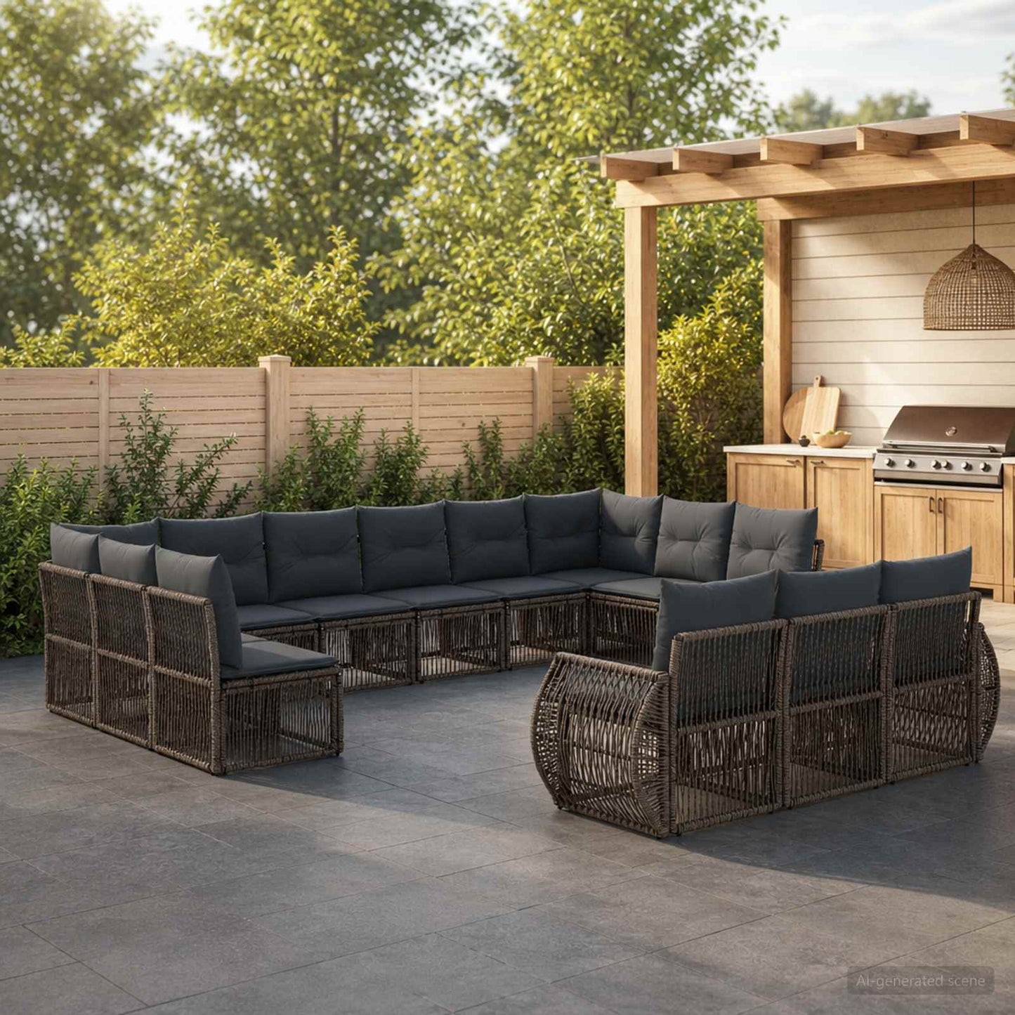 Gartensofa-set 13 stk. Grau und Dunkelgrau Poly-Rattan