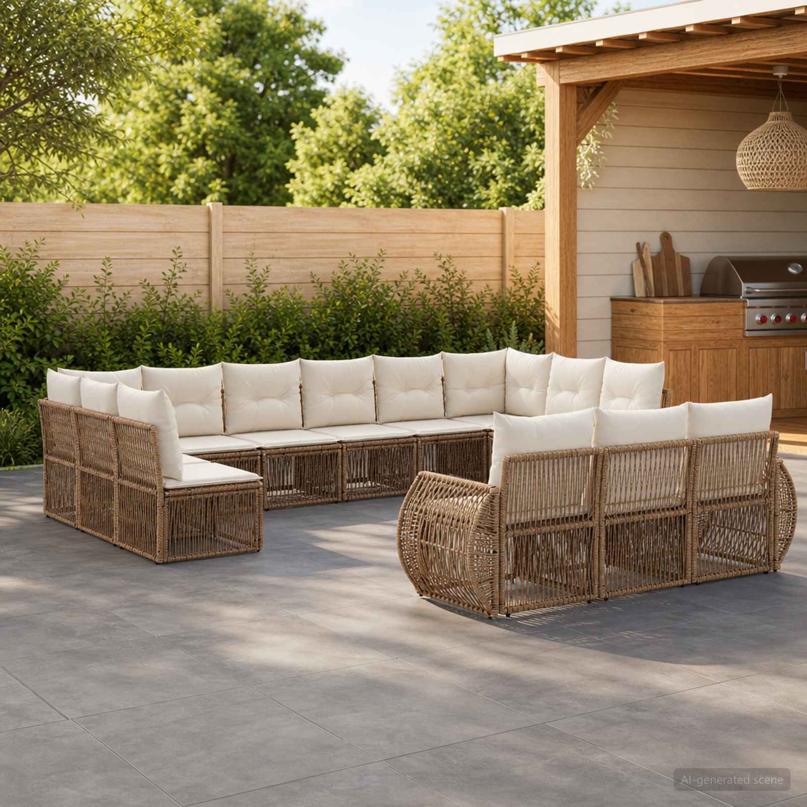 Gartensofa-set 13 pcs Beige und Cremeweiß Poly-Rattan