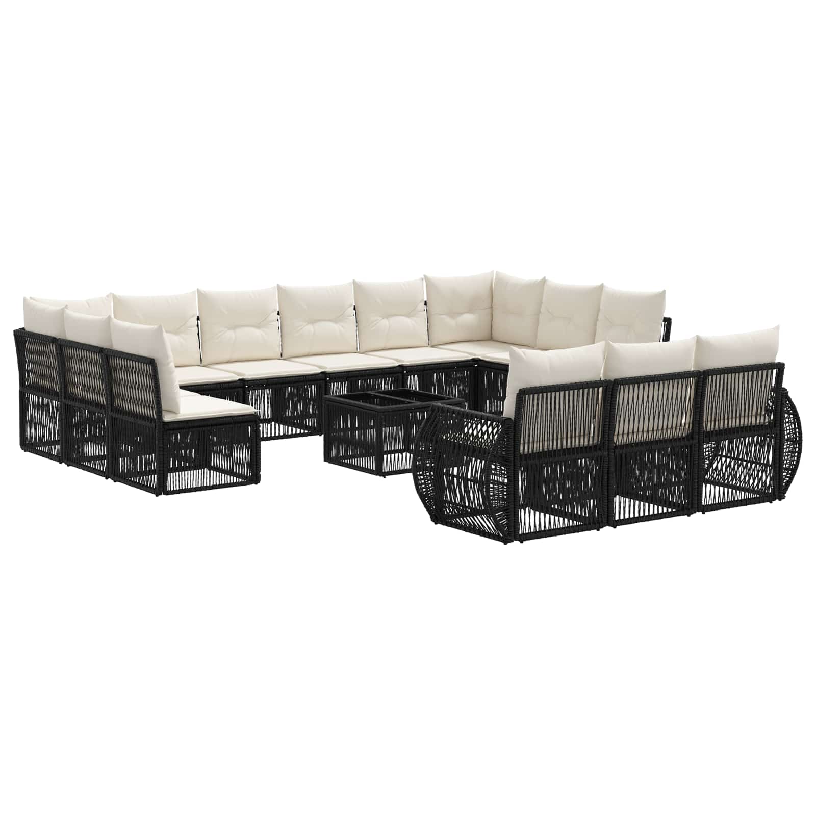 Gartensofa-set 14 pcs Schwarz und Cremeweiß Poly-Rattan