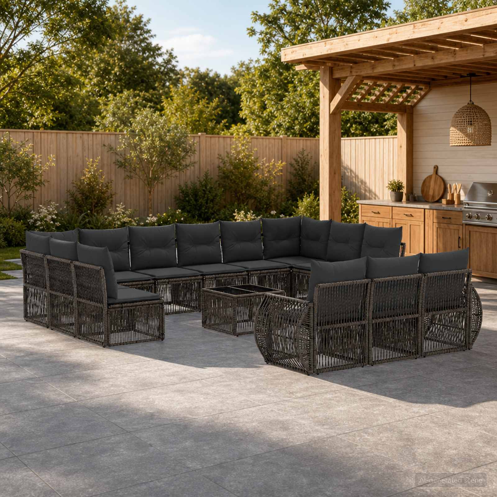 Gartensofa-set 14 stk. Grau und Dunkelgrau Poly-Rattan