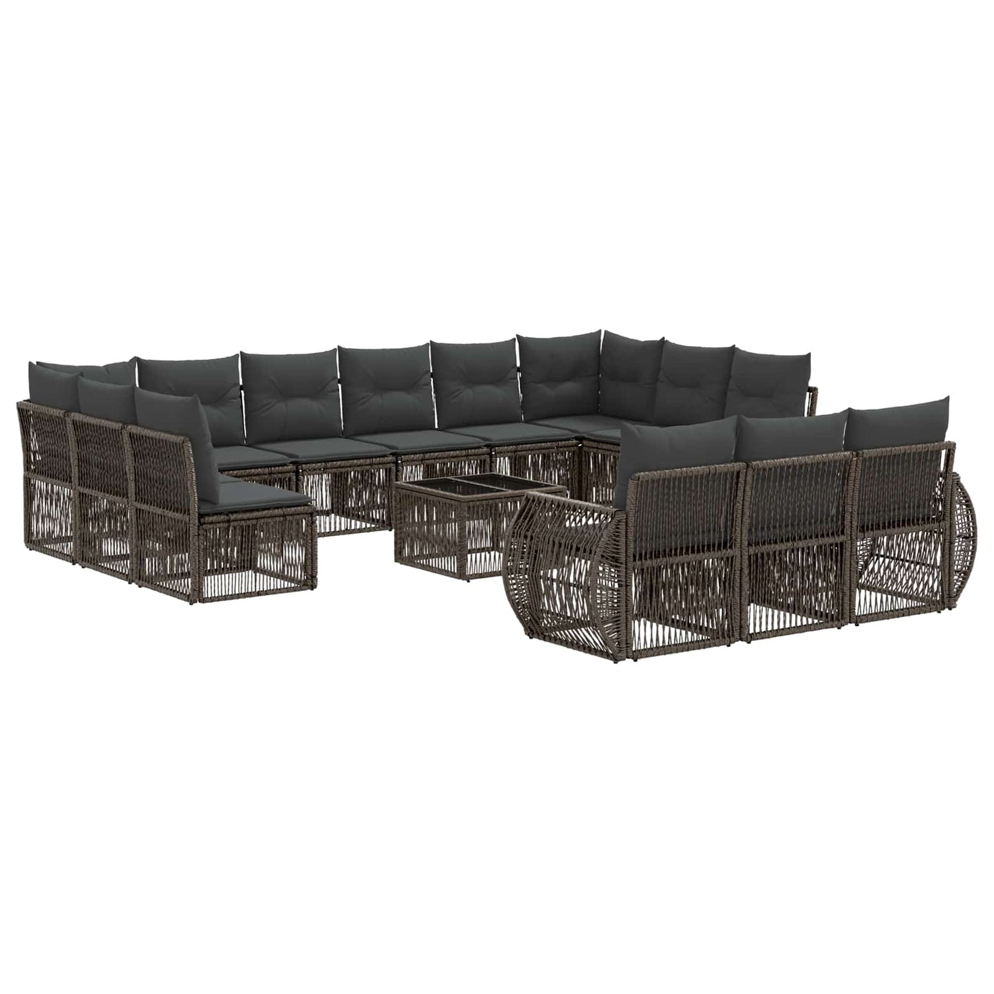 Gartensofa-set 14 stk. Grau und Dunkelgrau Poly-Rattan