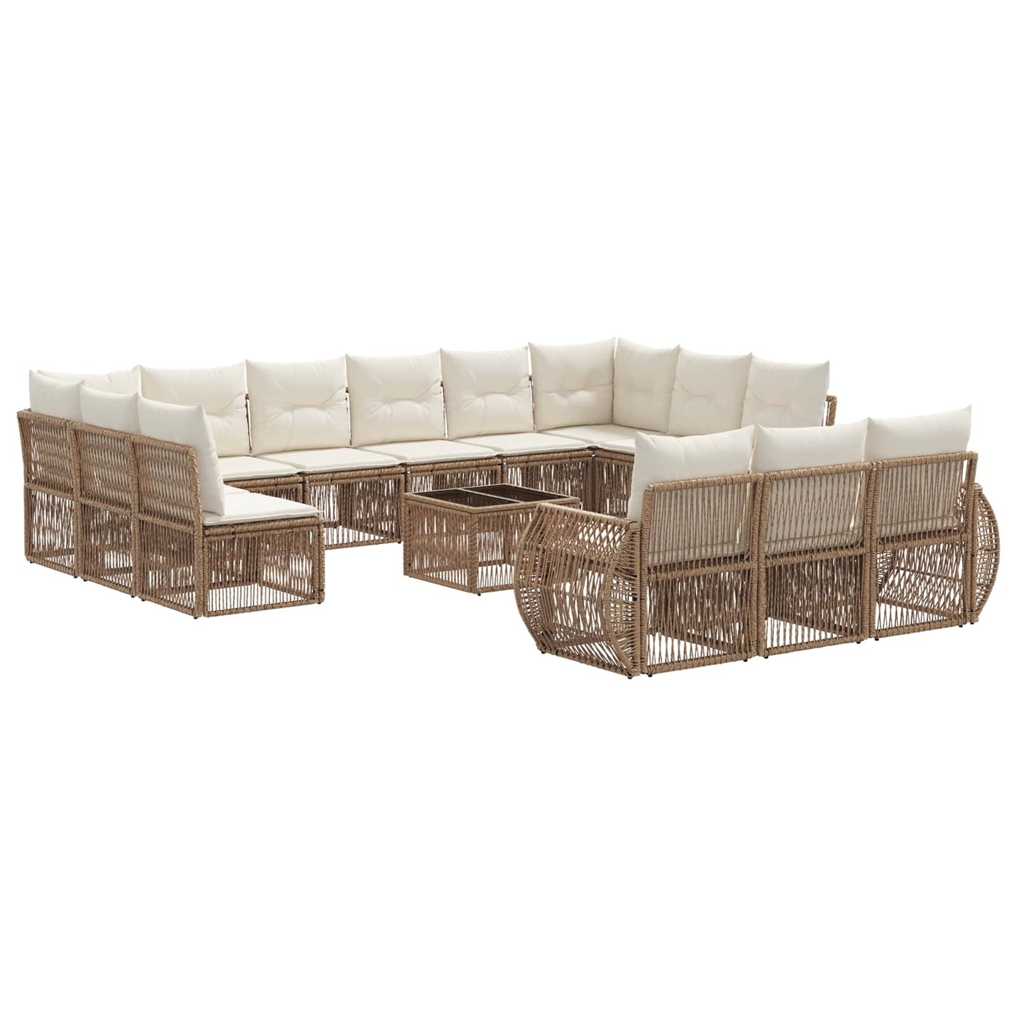 Gartensofa-set 14 pcs Beige und Cremeweiß Poly-Rattan