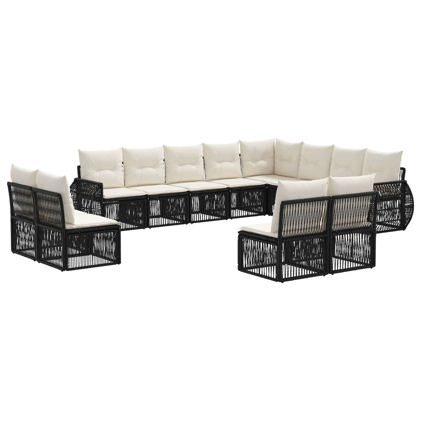Gartensofa-set 12 pcs Schwarz und Cremeweiß Poly-Rattan