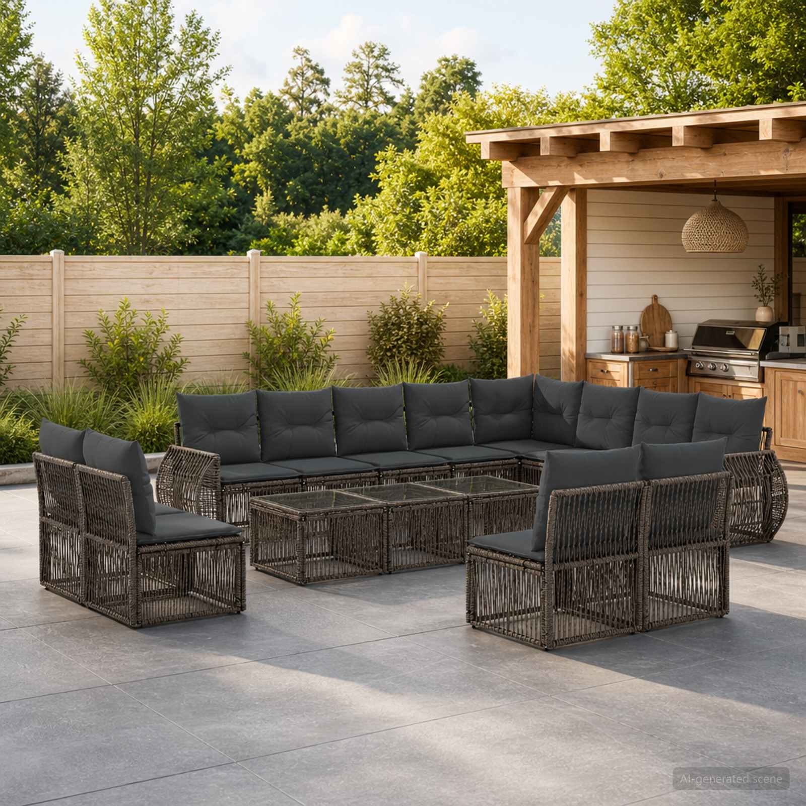 Gartensofa-set 12 stk. Grau und Dunkelgrau Poly-Rattan