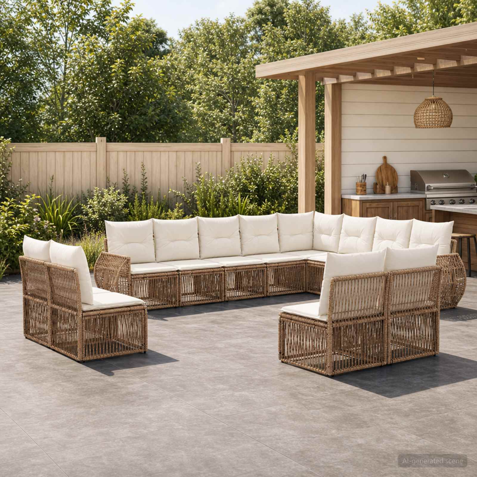 Gartensofa-set 12 pcs Beige und Cremeweiß Poly-Rattan