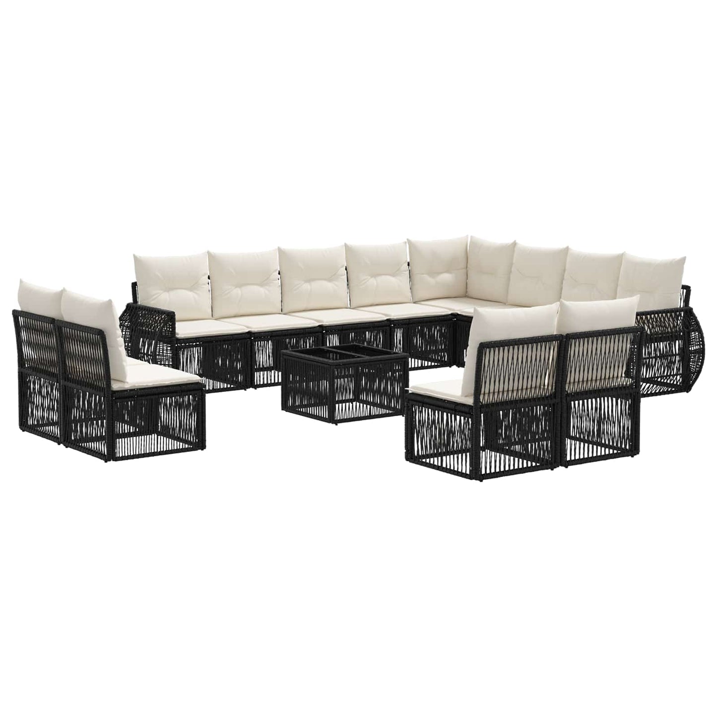 Gartensofa-set 13 pcs Schwarz und Cremeweiß Poly-Rattan