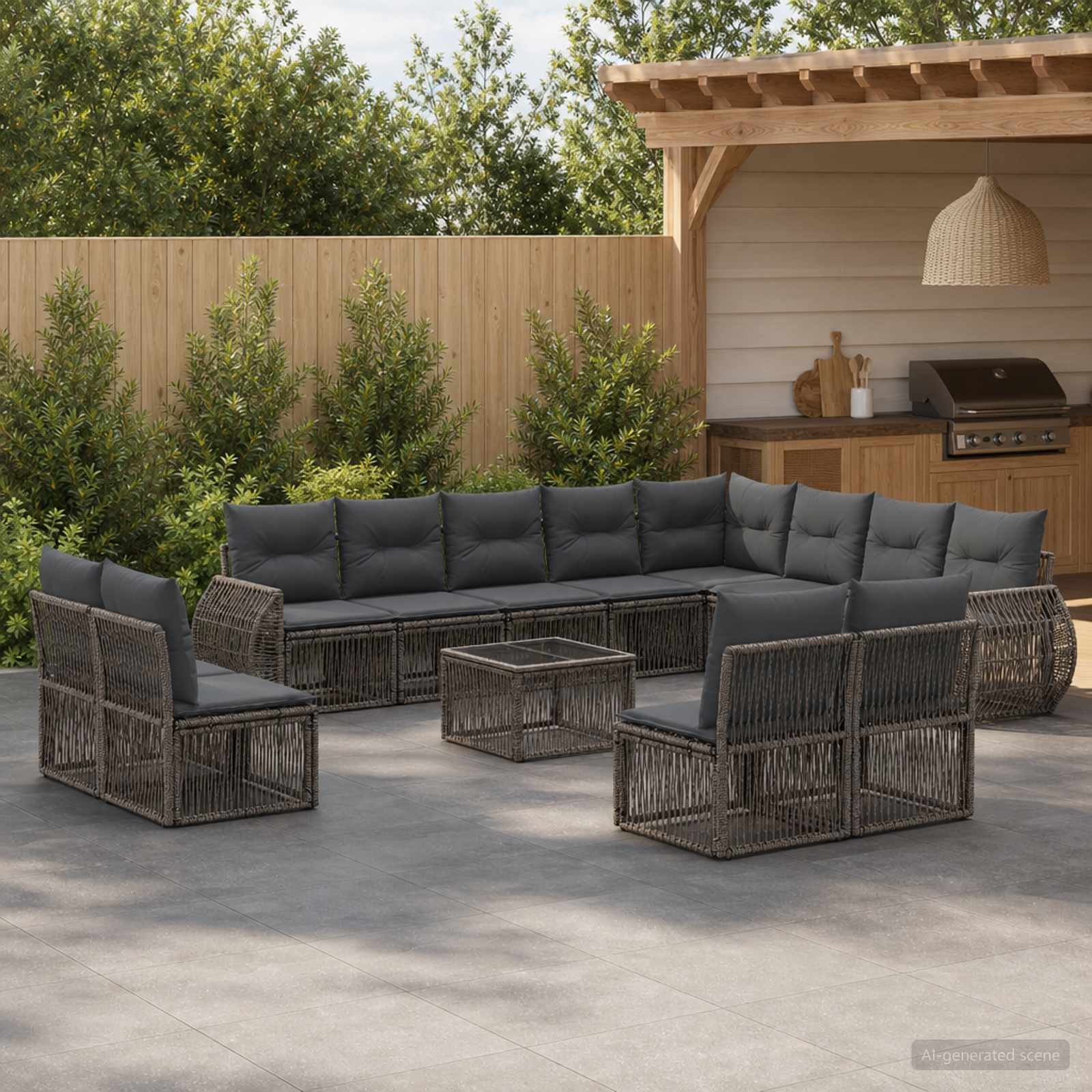 Gartensofa-set 13 stk. Grau und Dunkelgrau Poly-Rattan