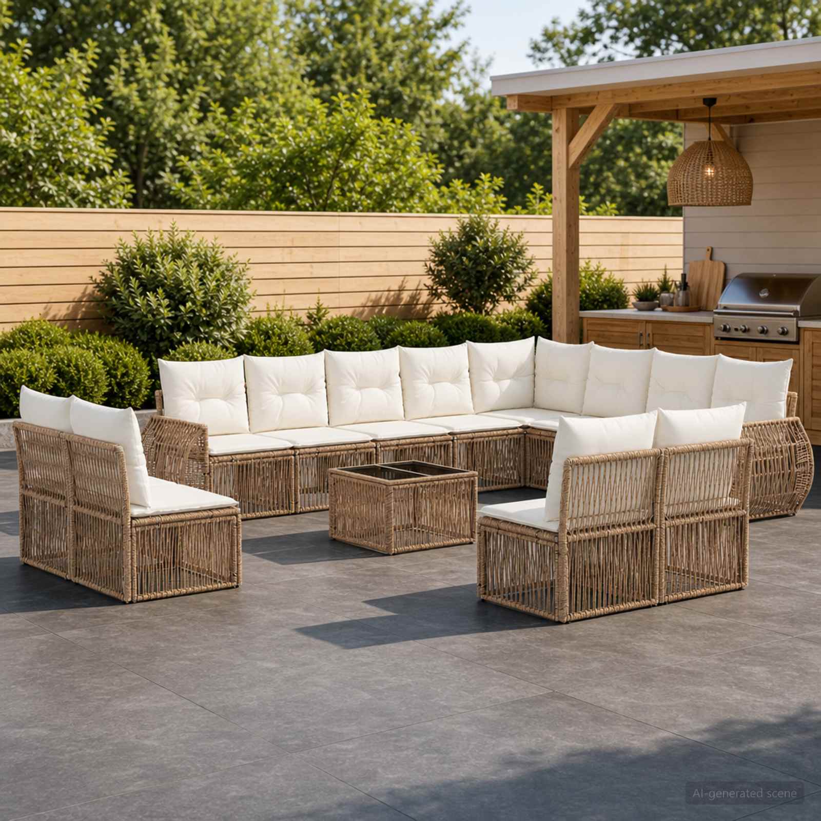 Gartensofa-set 13 pcs Beige und Cremeweiß Poly-Rattan