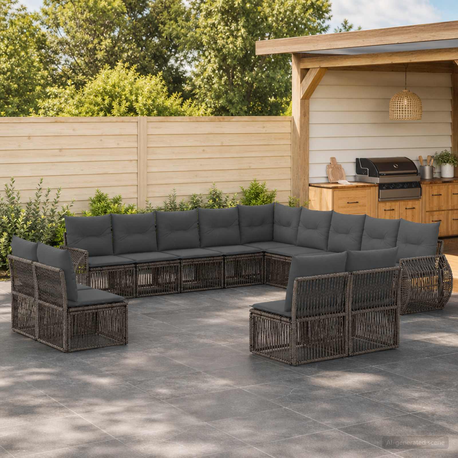 Gartensofa-set 13 stk. Grau und Dunkelgrau Poly-Rattan