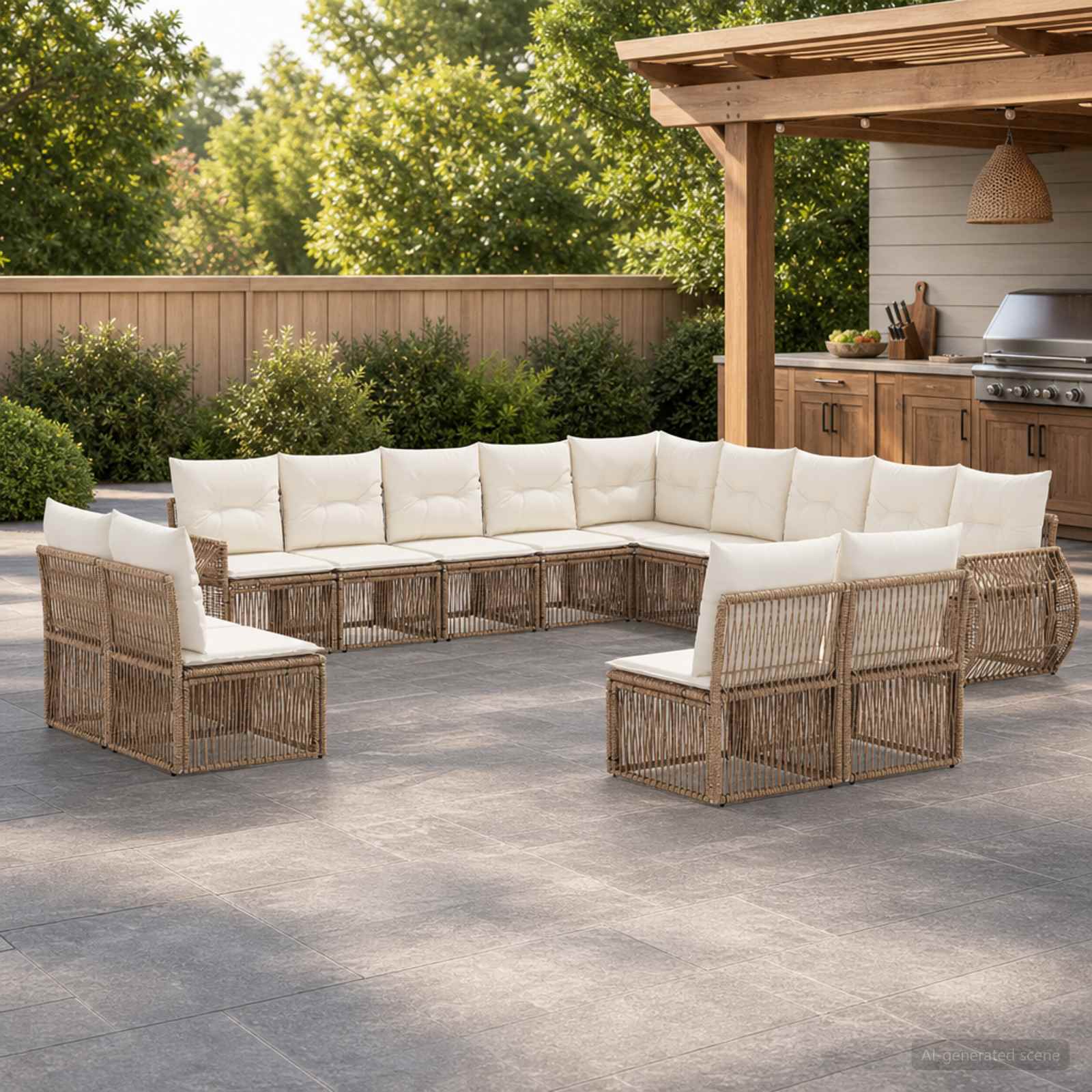 Gartensofa-set 13 pcs Beige und Cremeweiß Poly-Rattan