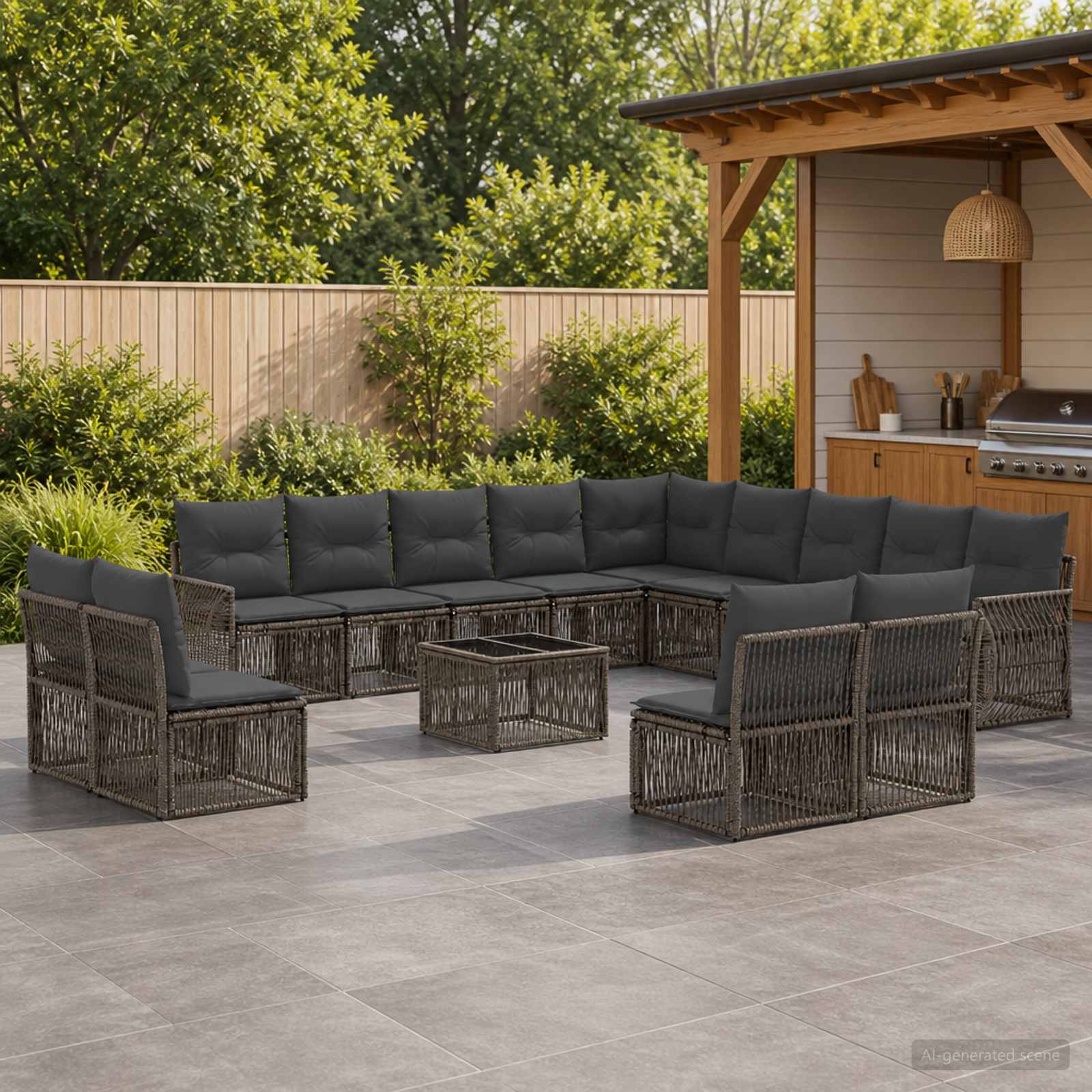 Gartensofa-set 14 stk. Grau und Dunkelgrau Poly-Rattan