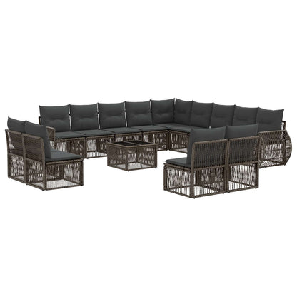 Gartensofa-set 14 stk. Grau und Dunkelgrau Poly-Rattan