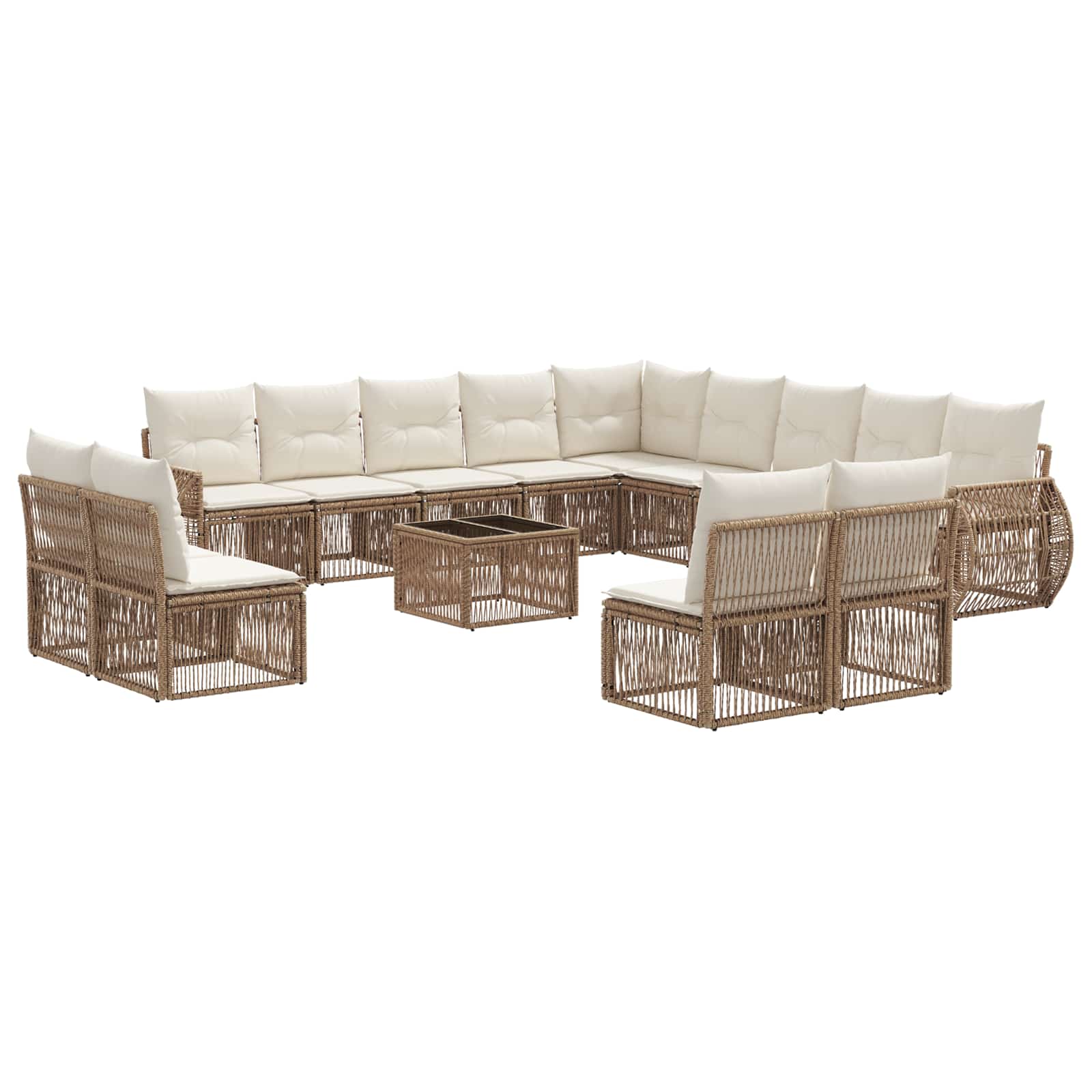 Gartensofa-set 14 pcs Beige und Cremeweiß Poly-Rattan