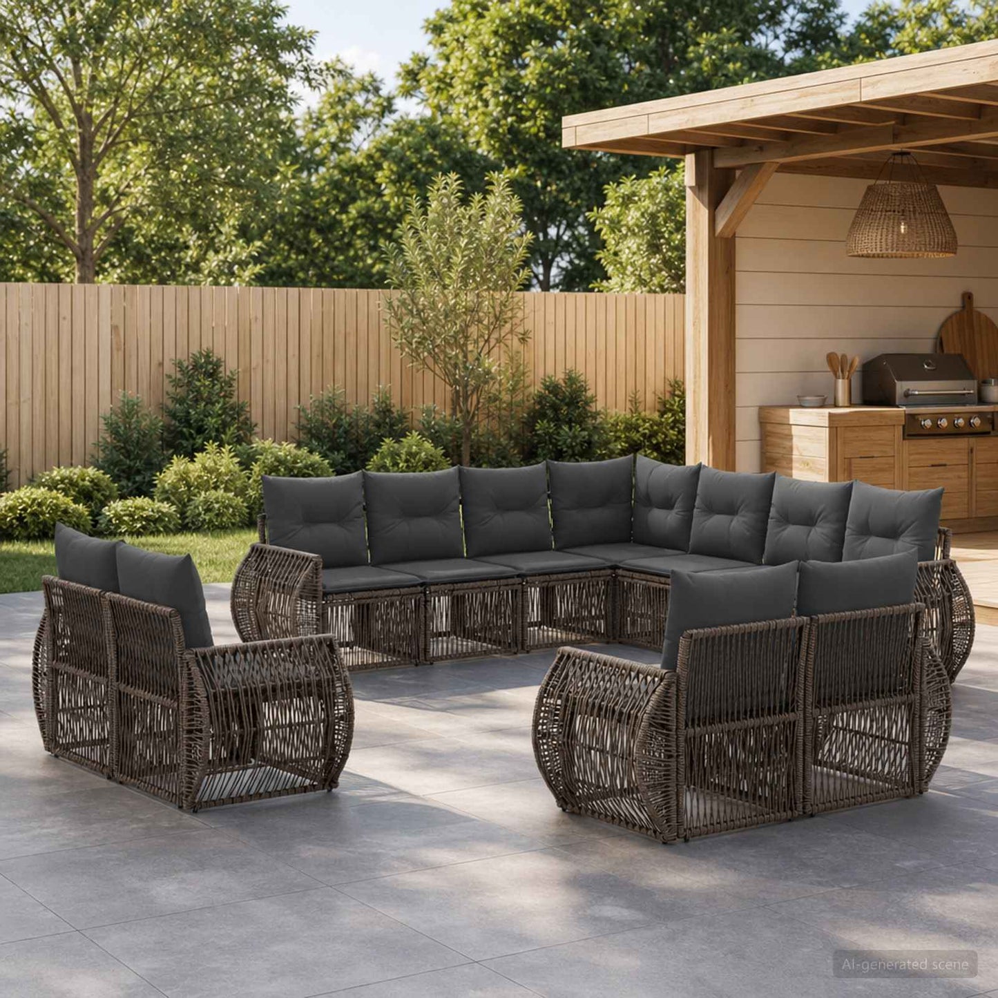 Gartensofa-set 11 pcs Grau und Dunkelgrau Poly-Rattan