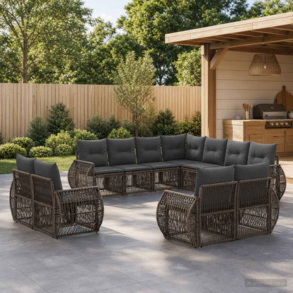 Gartensofa-set 11 stk. Grau und Dunkelgrau Poly-Rattan