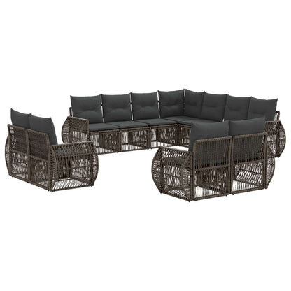 Gartensofa-set 11 stk. Grau und Dunkelgrau Poly-Rattan