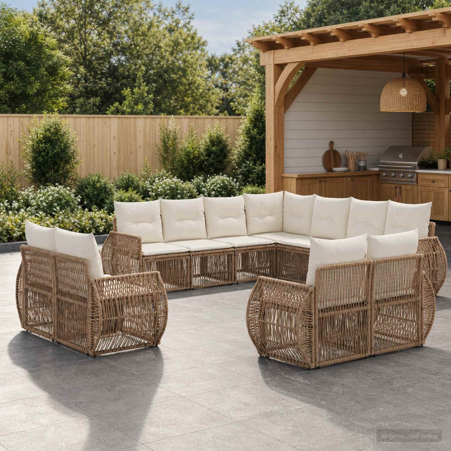 Gartensofa-set 11 pcs Beige und Cremeweiß Poly-Rattan