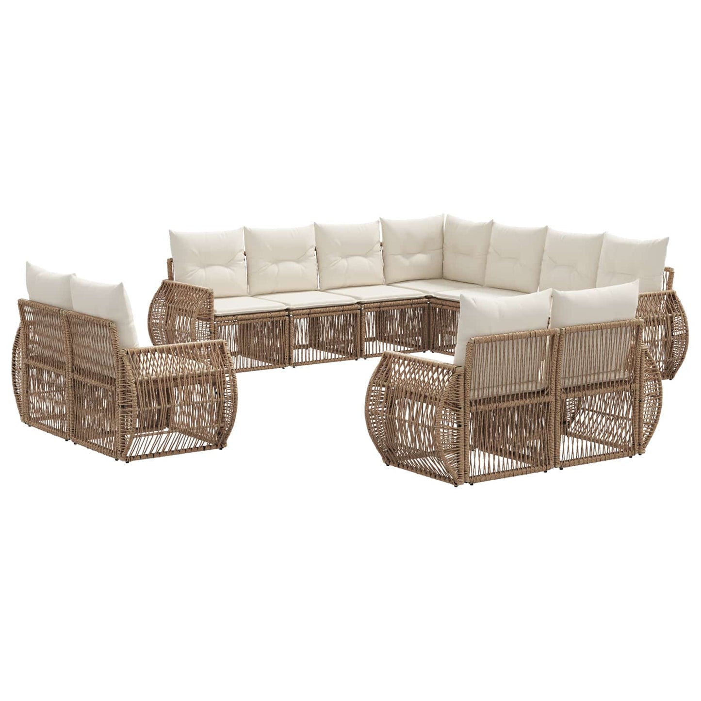 Gartensofa-set 11 pcs Beige und Cremeweiß Poly-Rattan