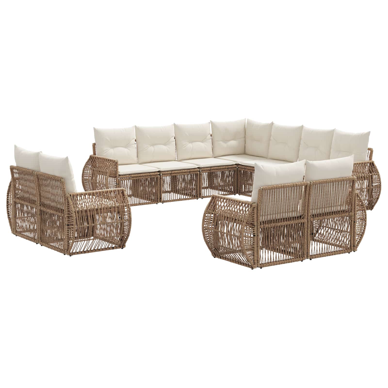 Gartensofa-set 11 pcs Beige und Cremeweiß Poly-Rattan