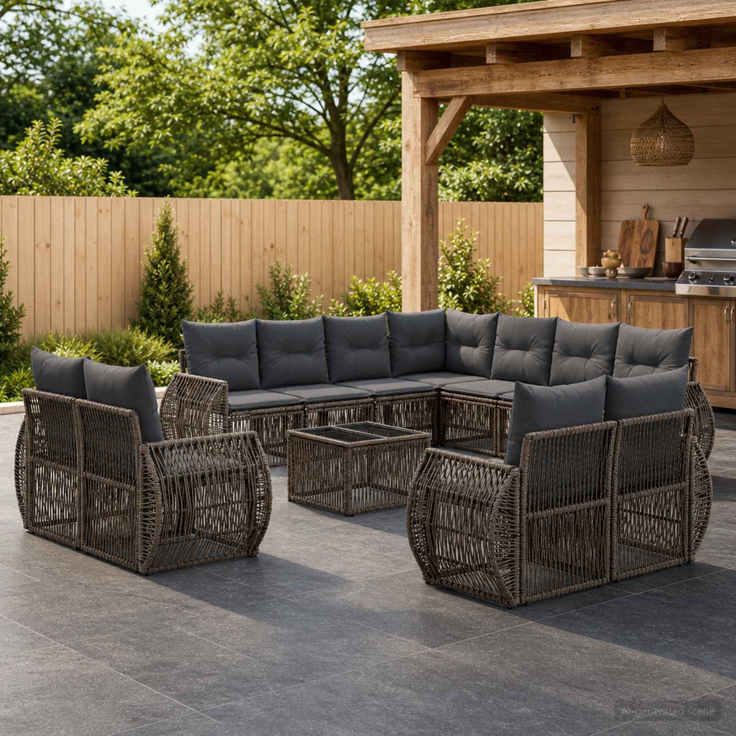 Gartensofa-set 12 stk. Grau und Dunkelgrau Poly-Rattan