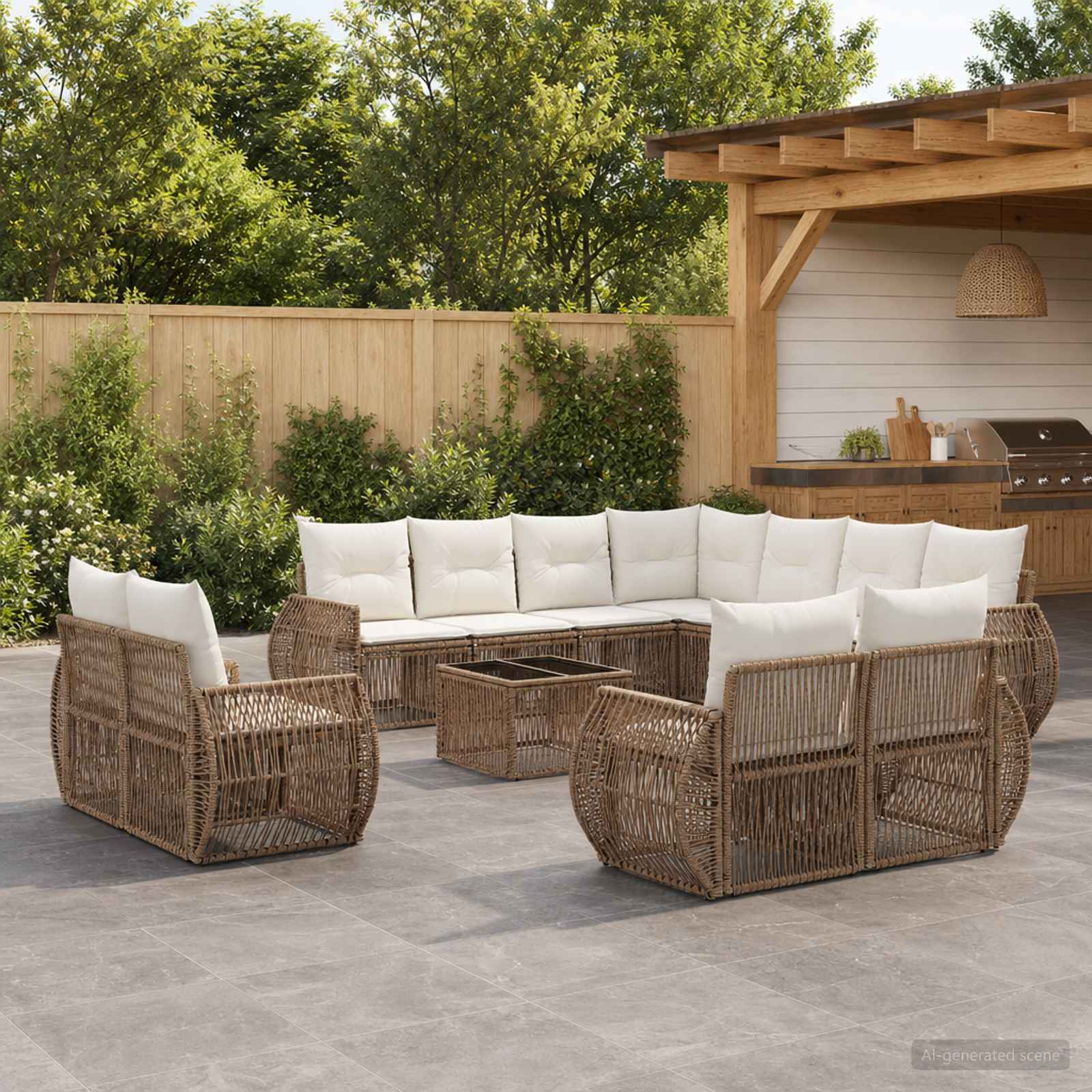 Gartensofa-set 12 pcs Beige und Cremeweiß Poly-Rattan