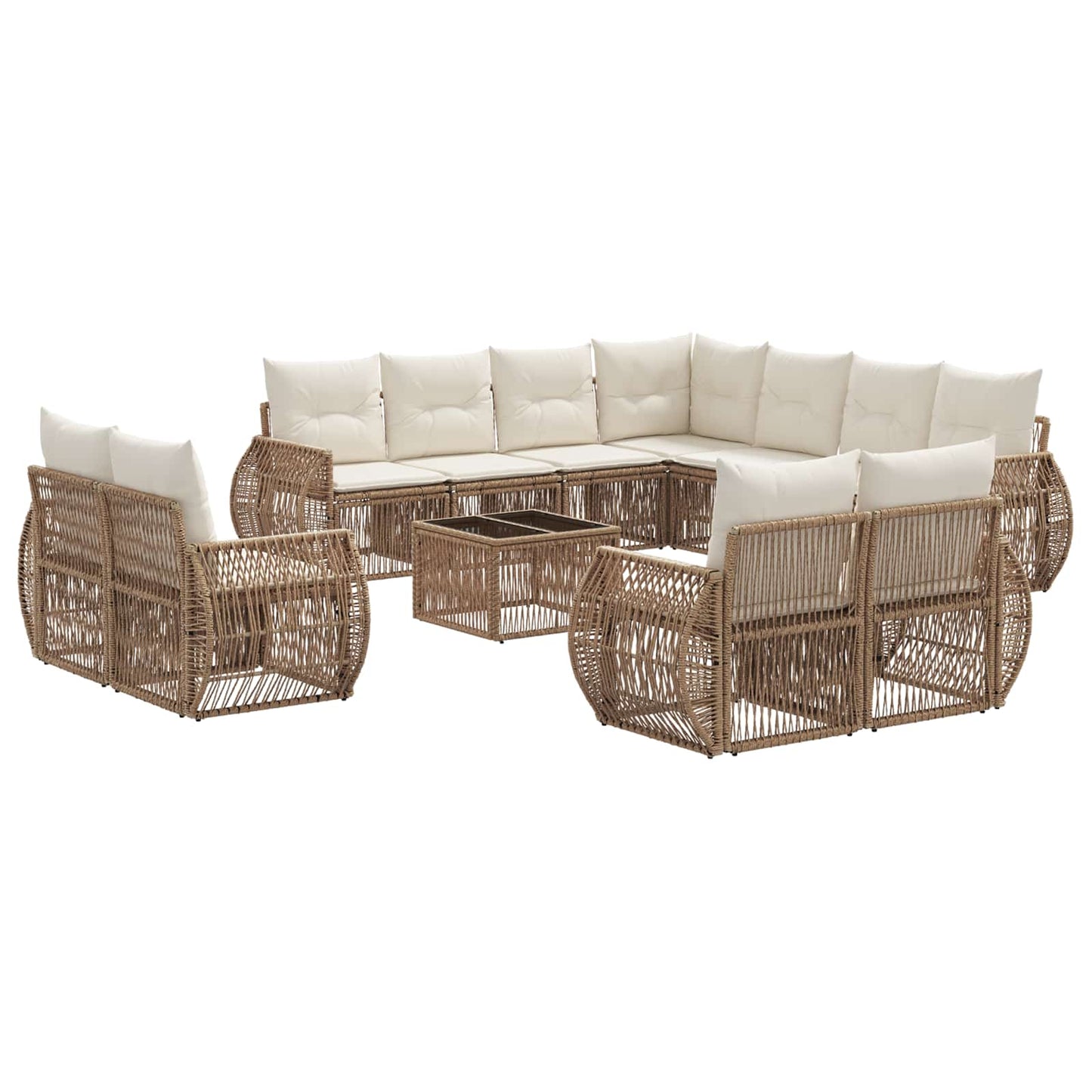 Gartensofa-set 12 pcs Beige und Cremeweiß Poly-Rattan