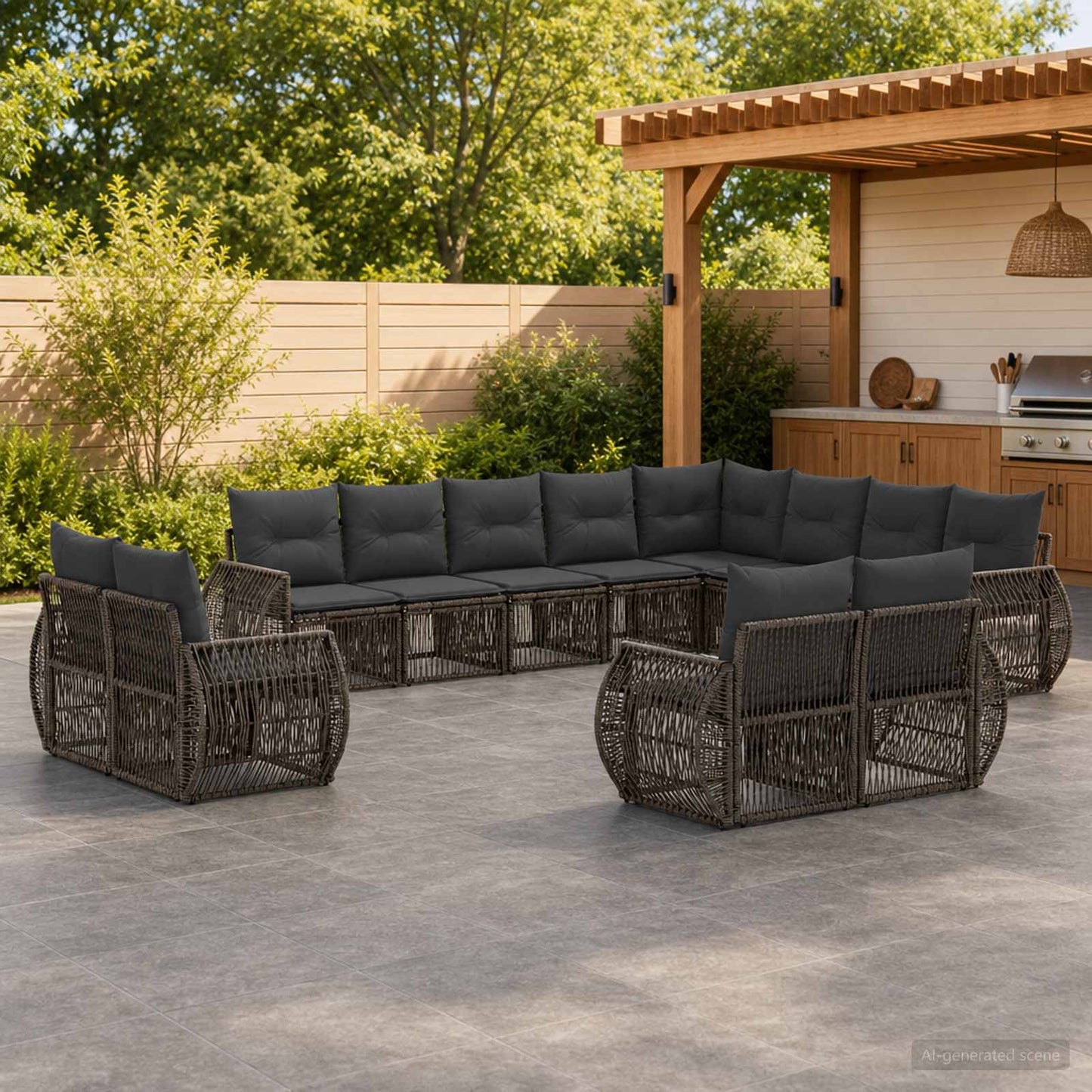 Gartensofa-set 12 pcs Grau und Dunkelgrau Poly-Rattan