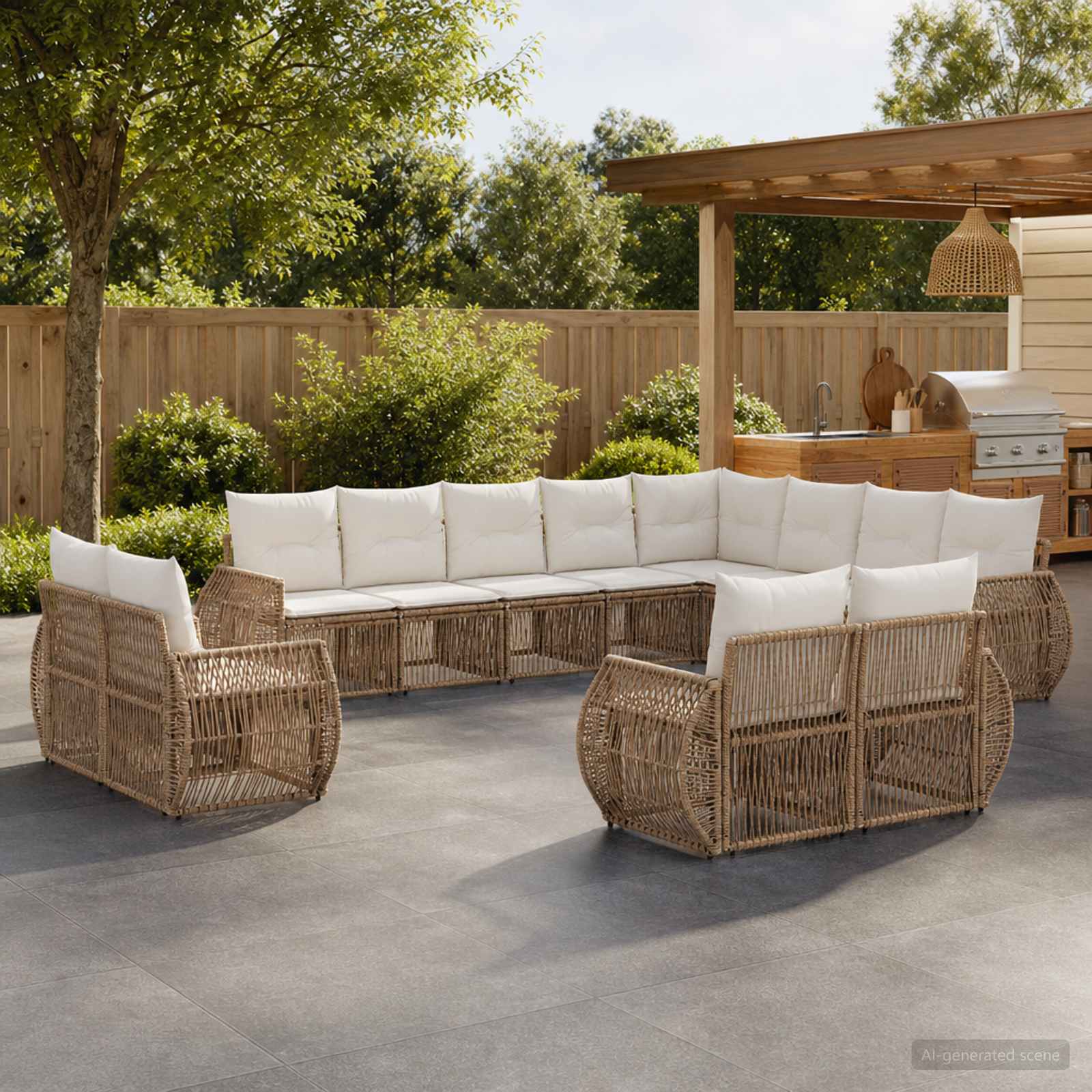 Gartensofa-set 12 pcs Beige und Cremeweiß Poly-Rattan