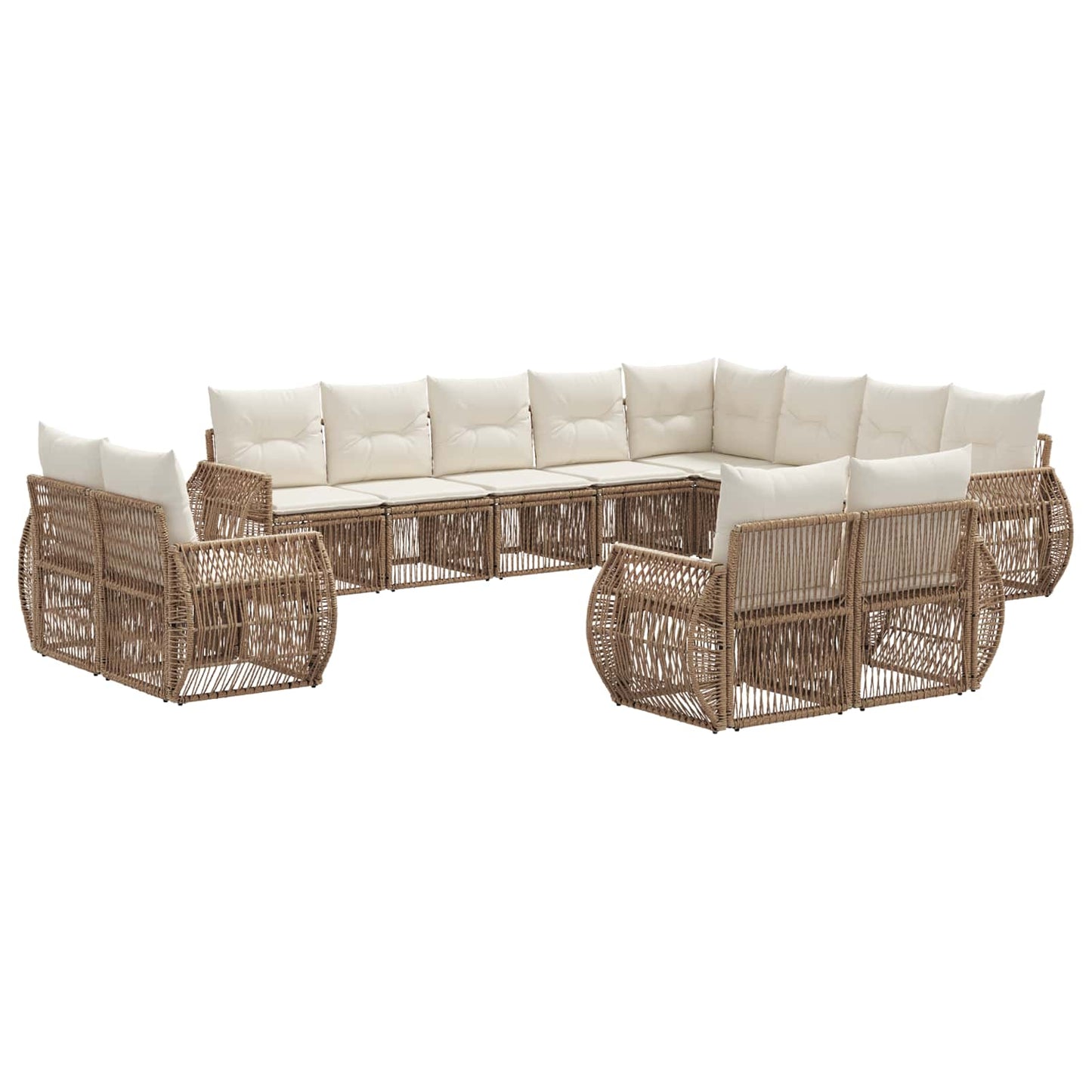 Gartensofa-set 12 pcs Beige und Cremeweiß Poly-Rattan