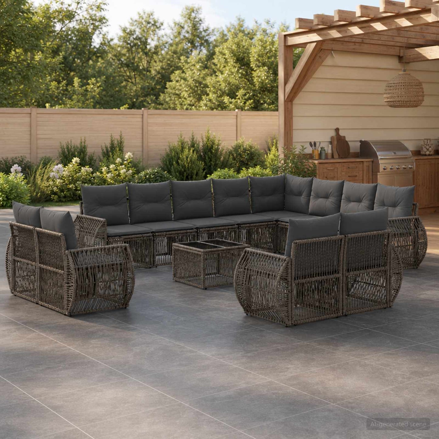 Gartensofa-set 13 stk. Grau und Dunkelgrau Poly-Rattan