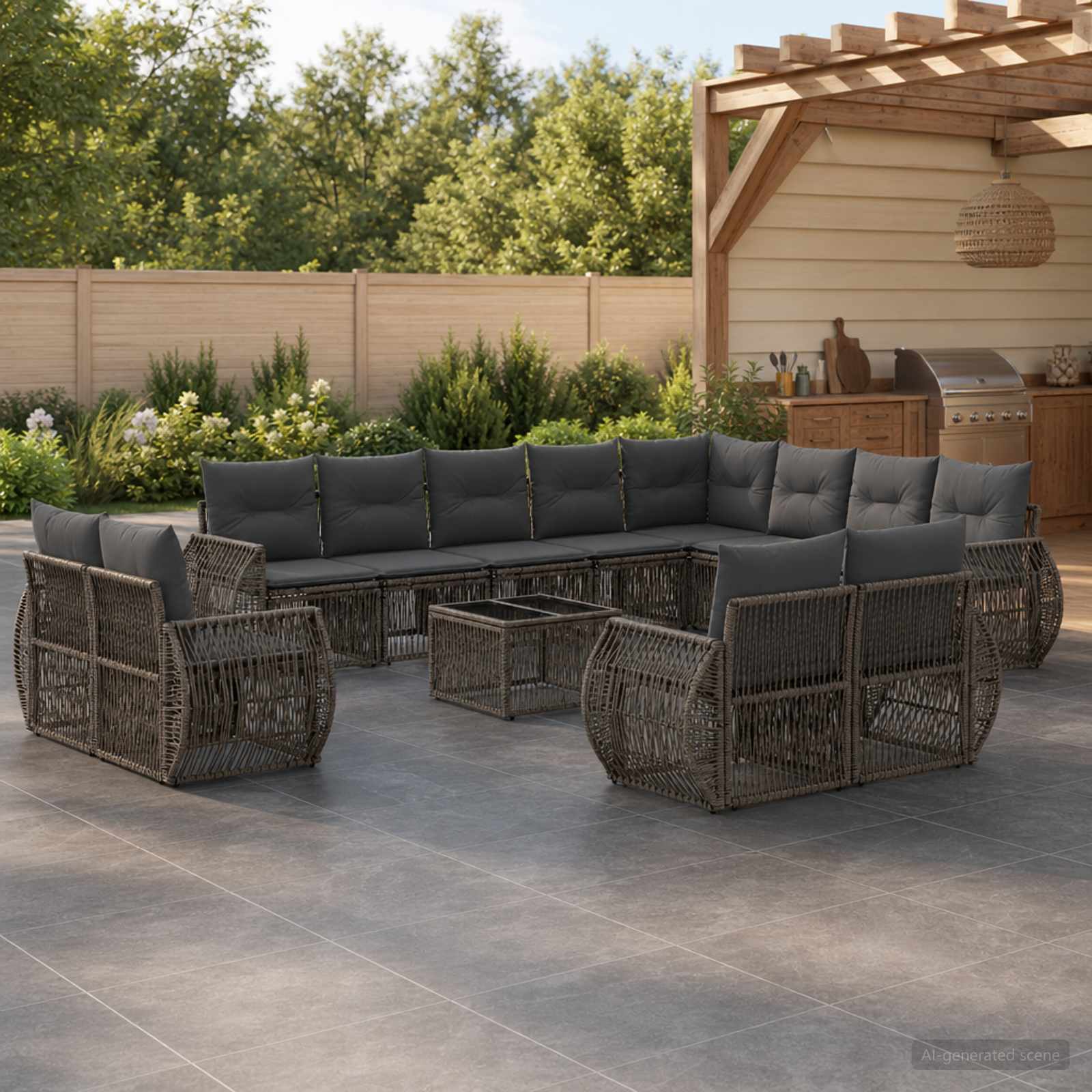 Gartensofa-set 13 stk. Grau und Dunkelgrau Poly-Rattan