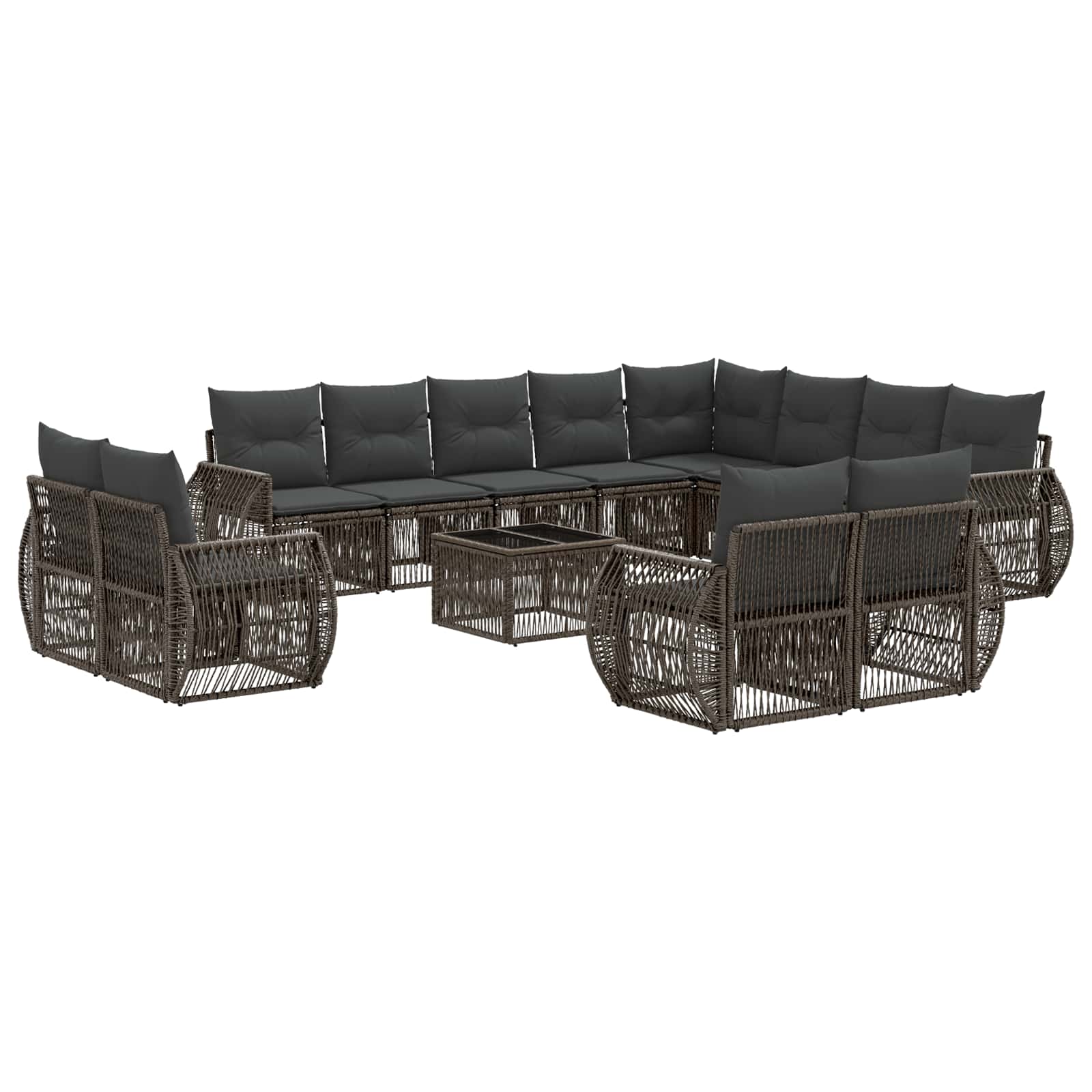 Gartensofa-set 13 stk. Grau und Dunkelgrau Poly-Rattan