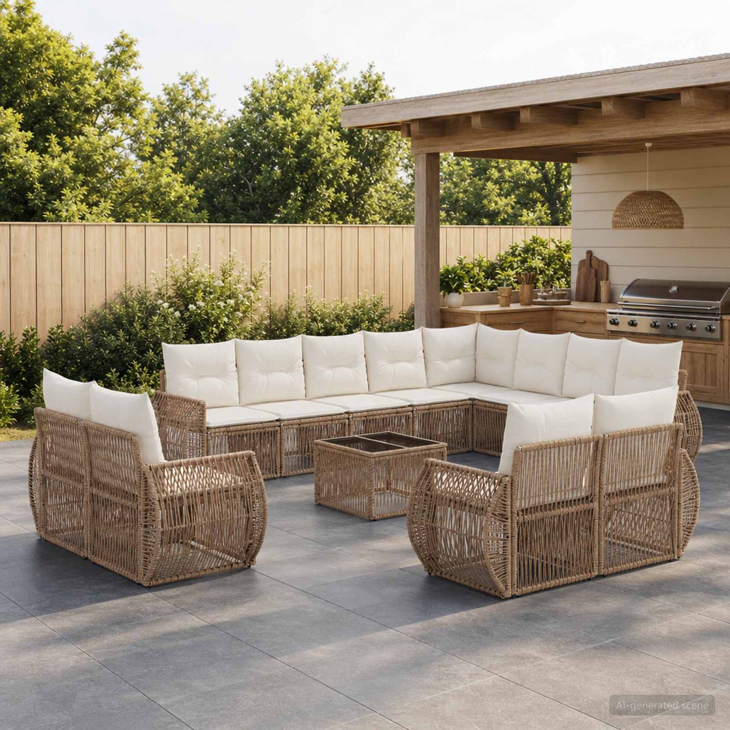 Gartensofa-set 13 pcs Beige und Cremeweiß Poly-Rattan