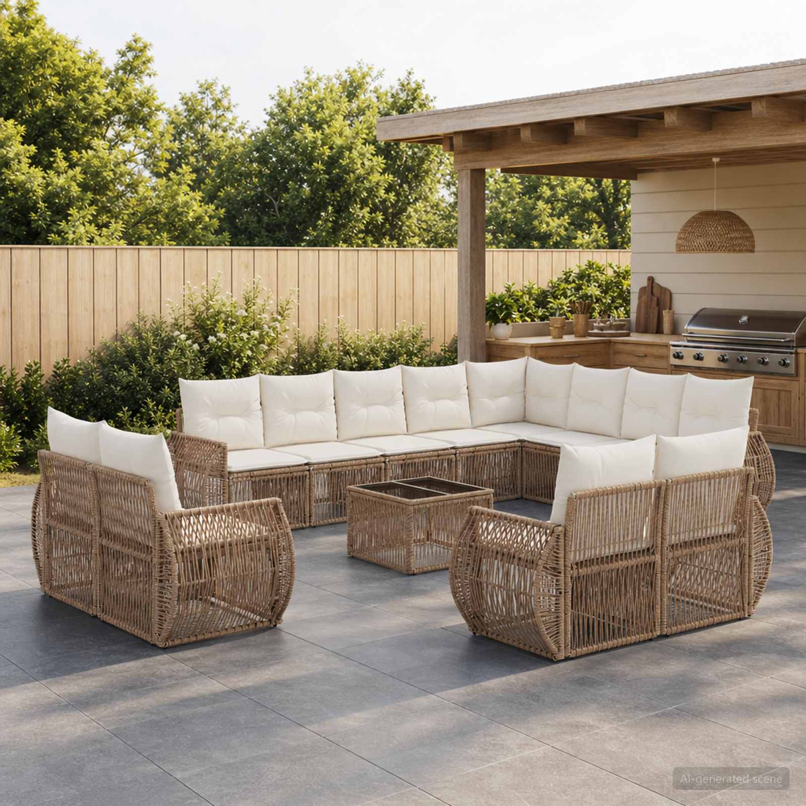 Gartensofa-set 13 pcs Beige und Cremeweiß Poly-Rattan