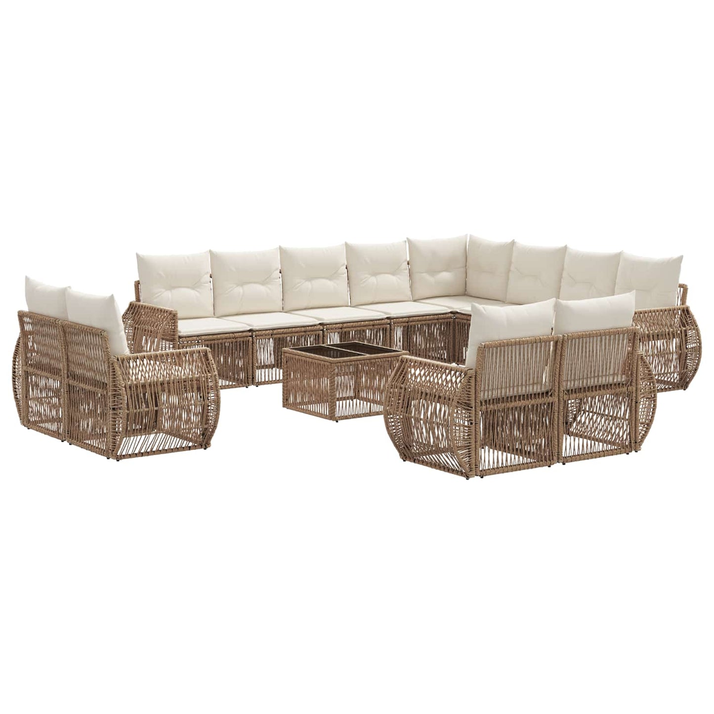 Gartensofa-set 13 pcs Beige und Cremeweiß Poly-Rattan