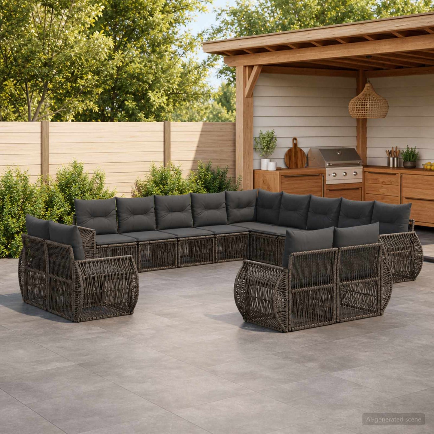 Gartensofa-set 13 pcs Grau und Dunkelgrau Poly-Rattan