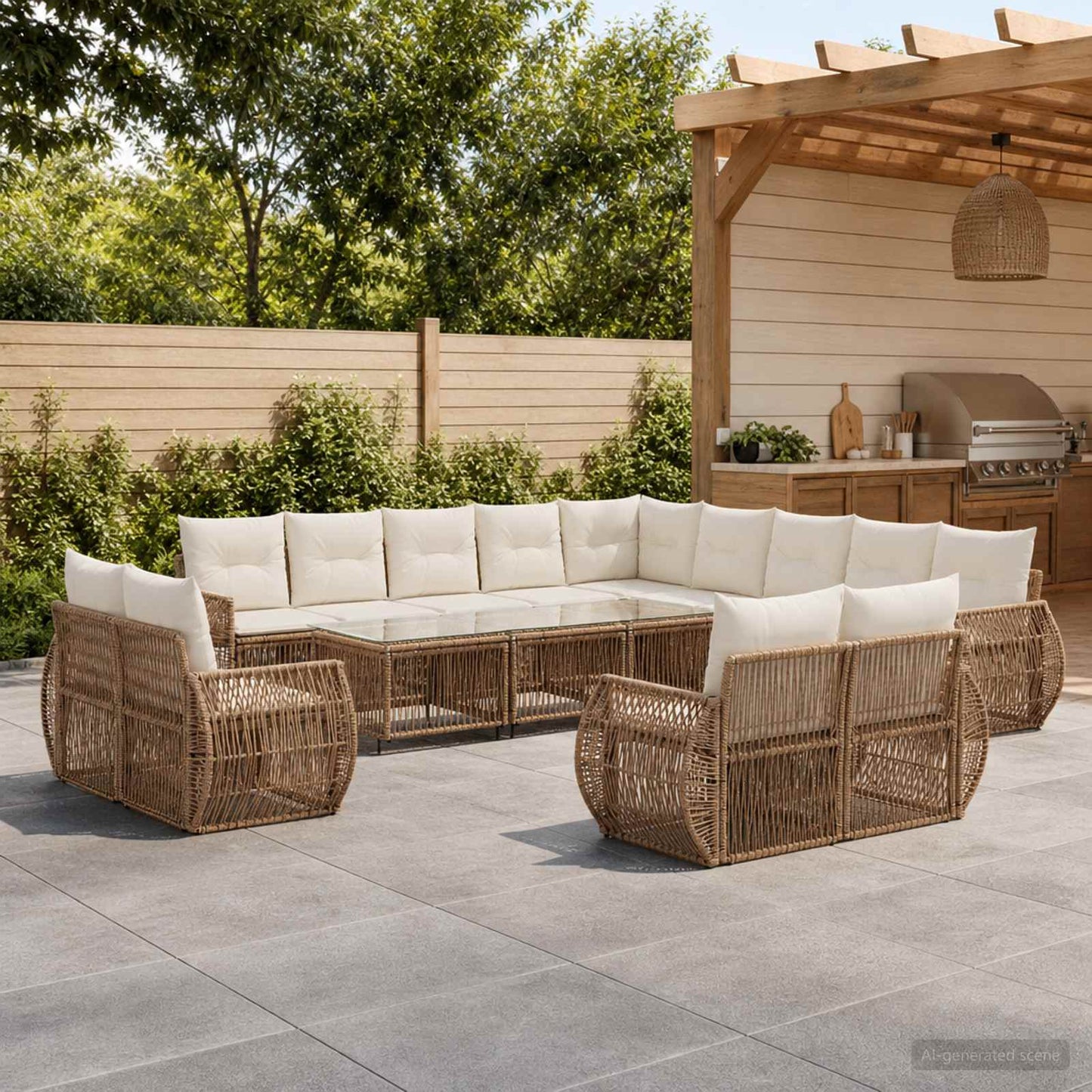 Gartensofa-set 13 pcs Beige und Cremeweiß Poly-Rattan