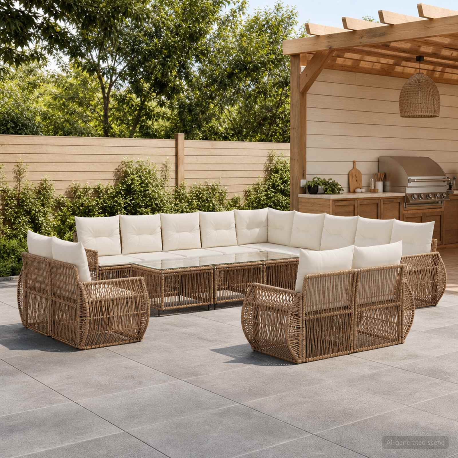 Gartensofa-set 13 pcs Beige und Cremeweiß Poly-Rattan