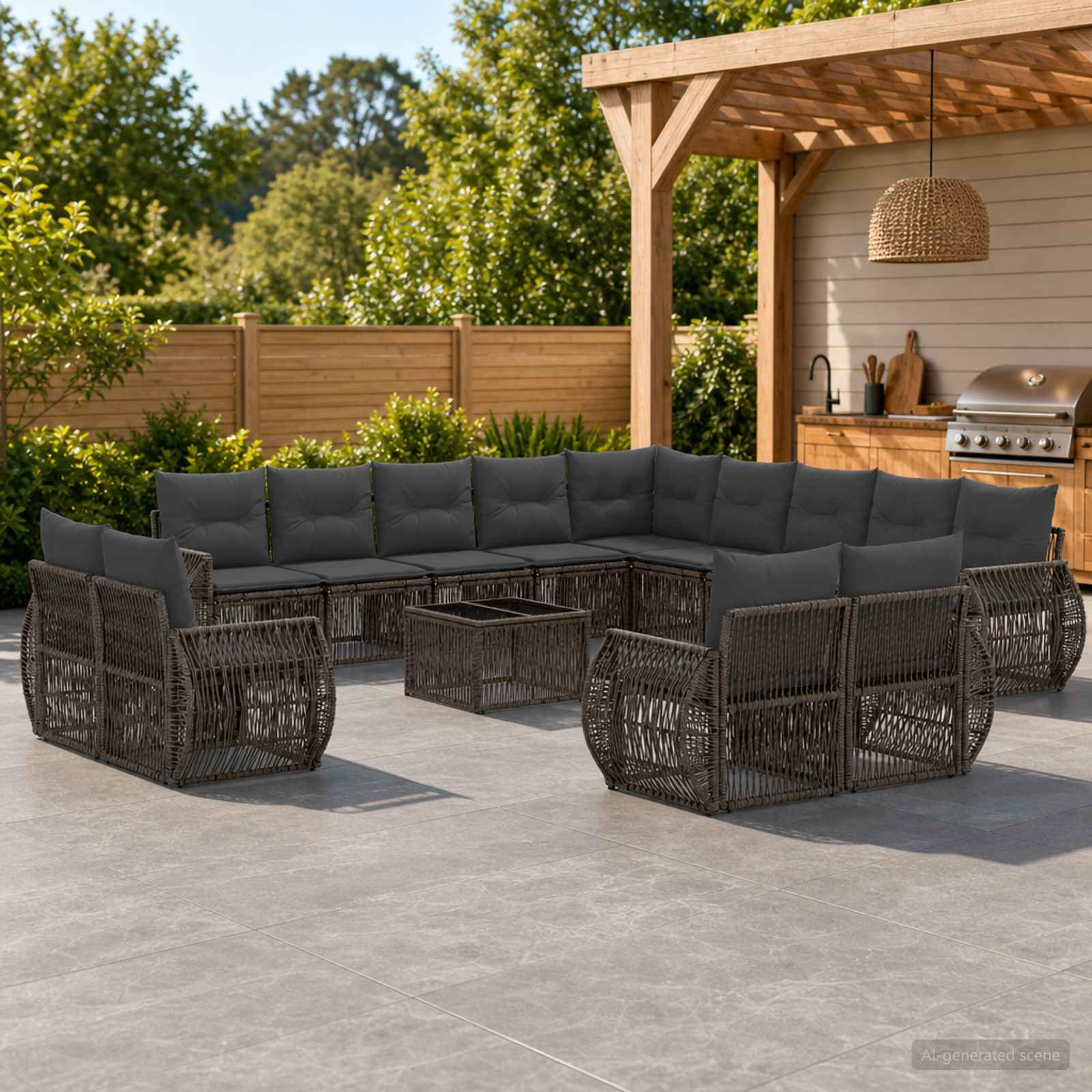 Gartensofa-set 14 stk. Grau und Dunkelgrau Poly-Rattan