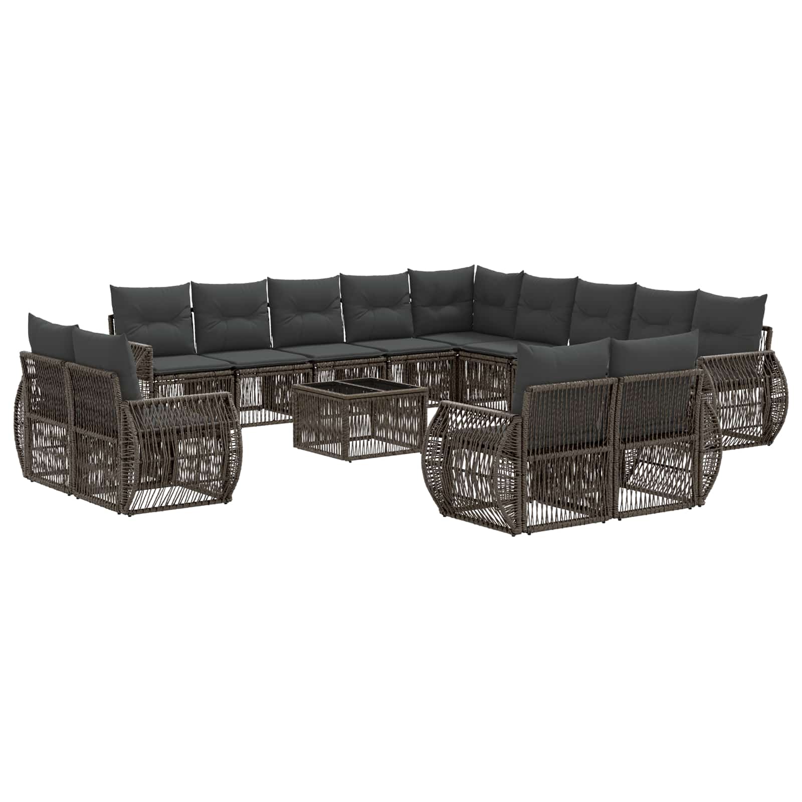 Gartensofa-set 14 stk. Grau und Dunkelgrau Poly-Rattan