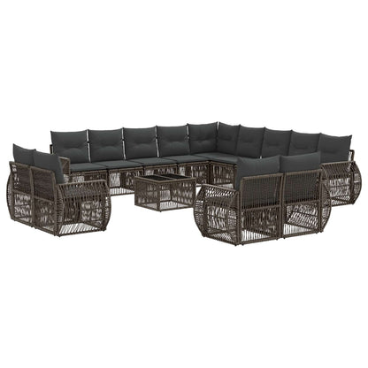 Gartensofa-set 14 stk. Grau und Dunkelgrau Poly-Rattan