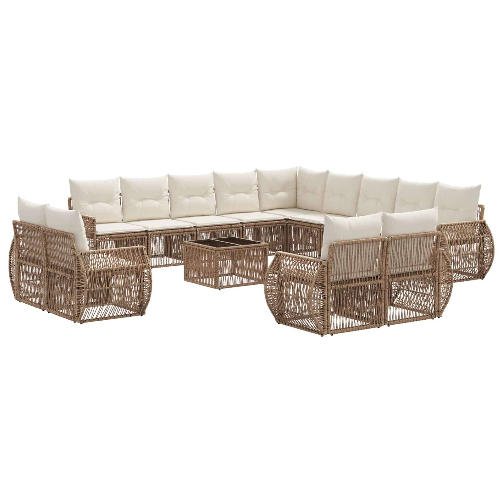 Gartensofa-set 14 pcs Beige und Cremeweiß Poly-Rattan