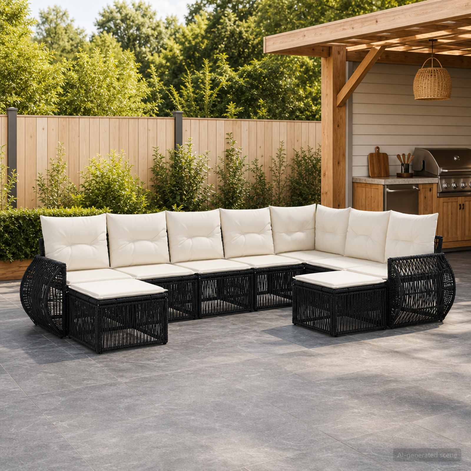 Gartensofa-set 9 pcs Schwarz Poly-Rattan
