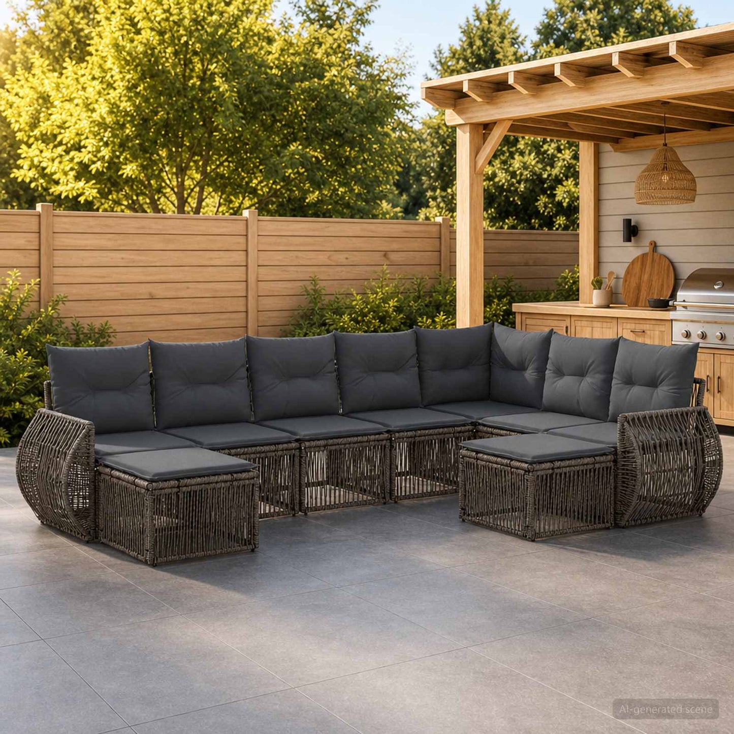 Gartensofa-set 9 stk. Grau Poly-Rattan