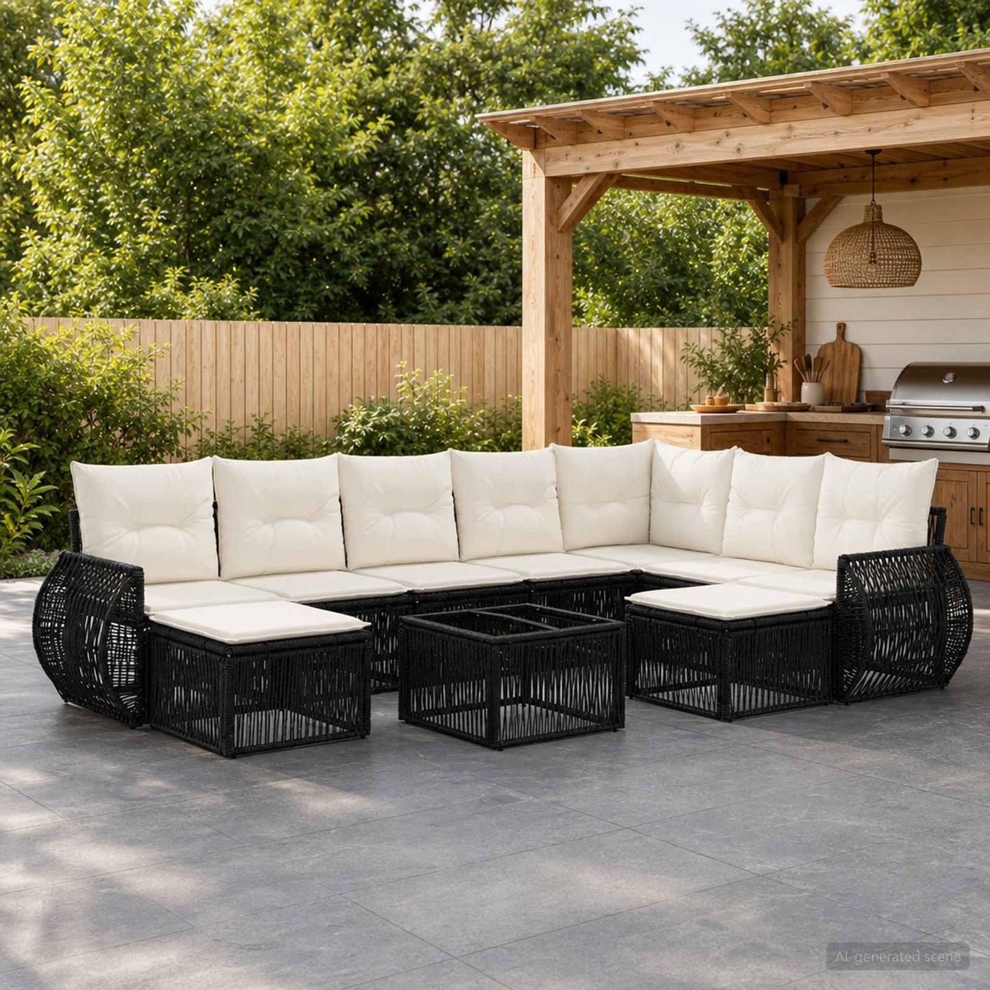 Gartensofa-set 10 stk. Schwarz Poly-Rattan