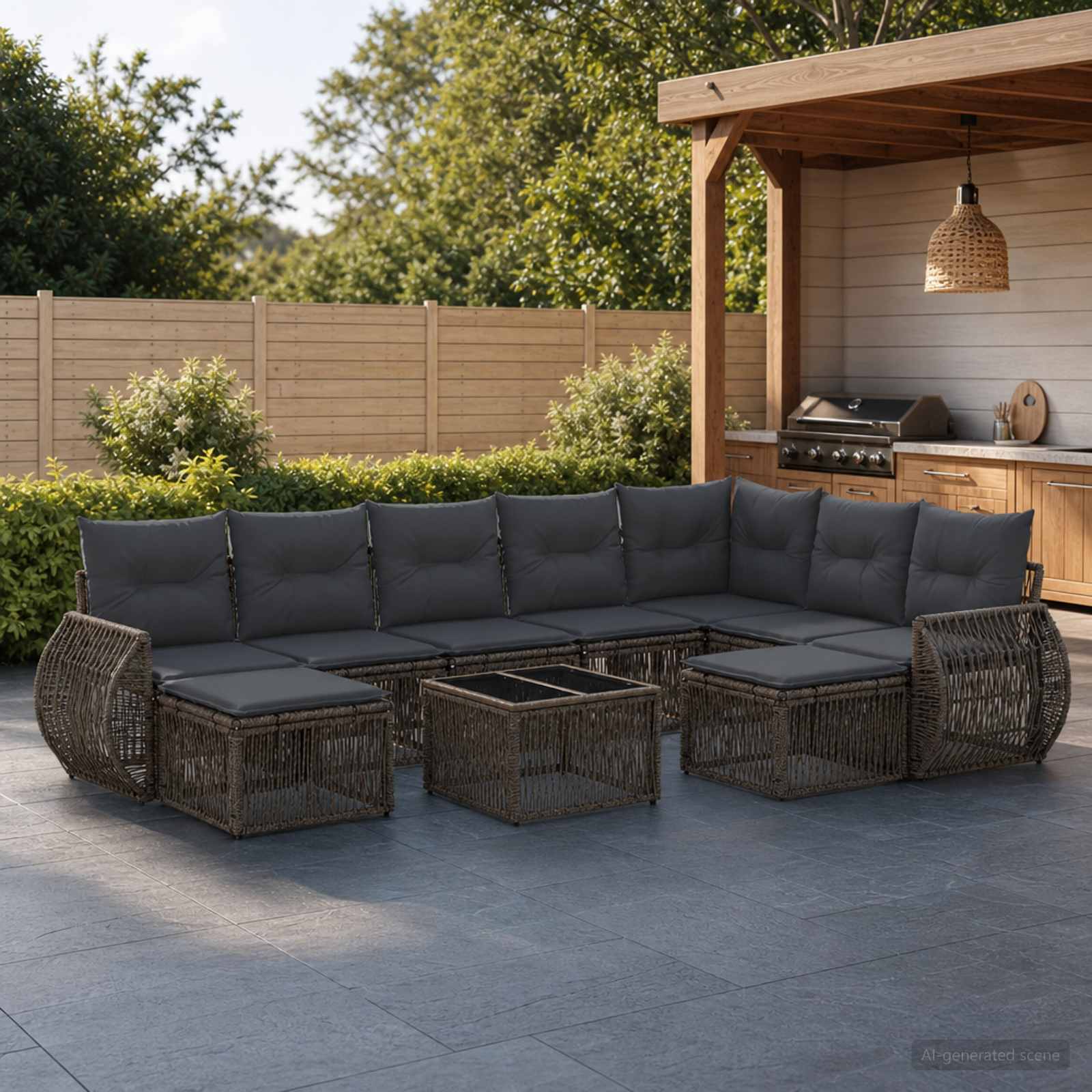 Gartensofa-set 10 stk. Grau Poly-Rattan