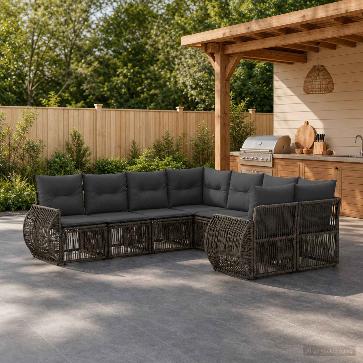Gartensofa-set 8 stk. 8-Sitzanzahl Grau Poly-Rattan
