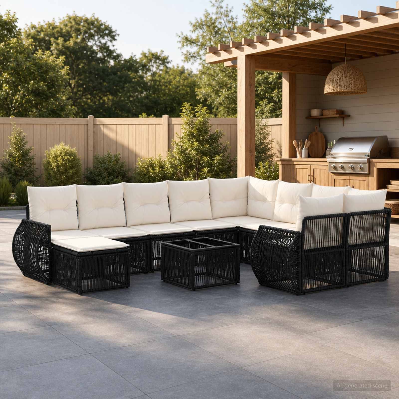 Gartensofa-set 11 stk. Schwarz Poly-Rattan